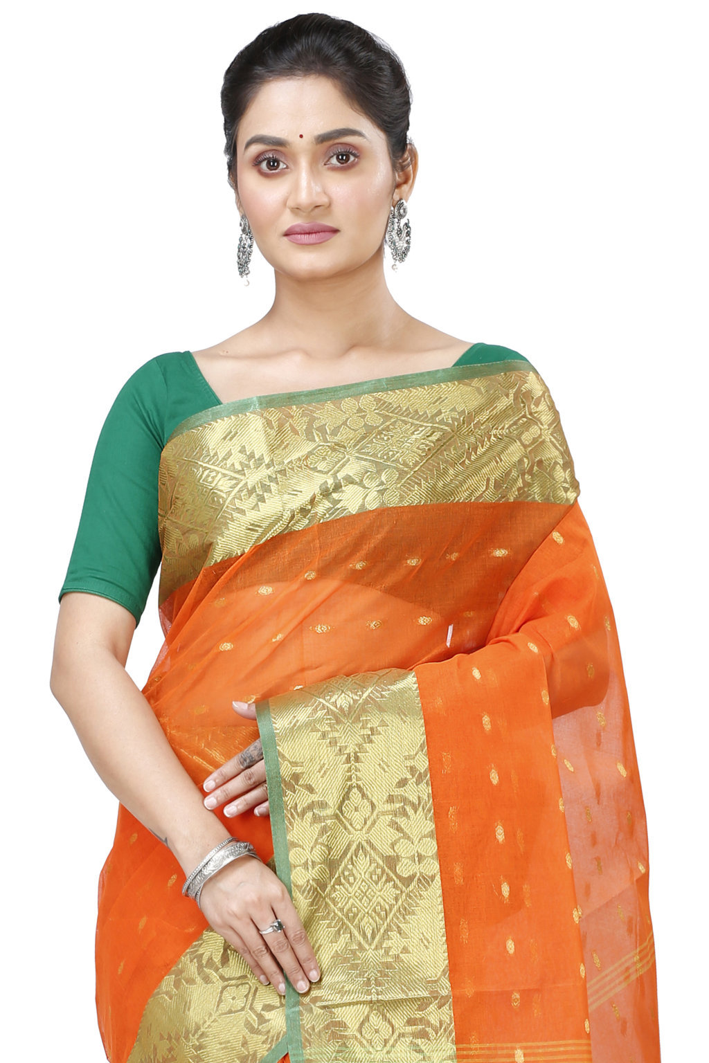 Orange Pure Cotton Gopa Tant Saree (925)